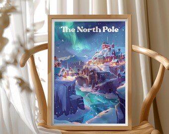 North Pole Christmas Wall Art Print, Santa’s Workshop Illustration, Magical Holiday Decor, Snowy Scene Art, Christmas Holiday Poster