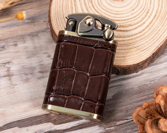 Vintage krokodillenleer aansteker voor mannen, navulbare zakaansteker, cadeau-idee voor vaderdag en bruidsjonkers, cadeau voor hem