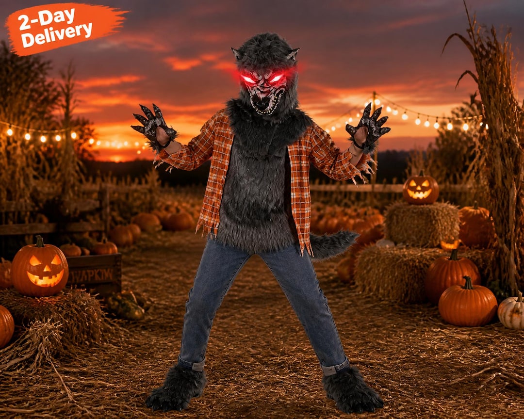 Werewolf Uniform Werewolf Halloween Costume, Boys Wolf Dress up Set, Glowing Red Eyes ...