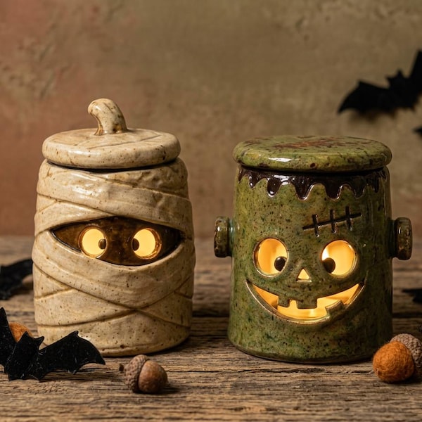Spooky Ghost Decor, Ceramic Candle Holder, Halloween Pottery Votive, Witchy Room Decor, Fall Decoration, Halloween Gift for Hostess