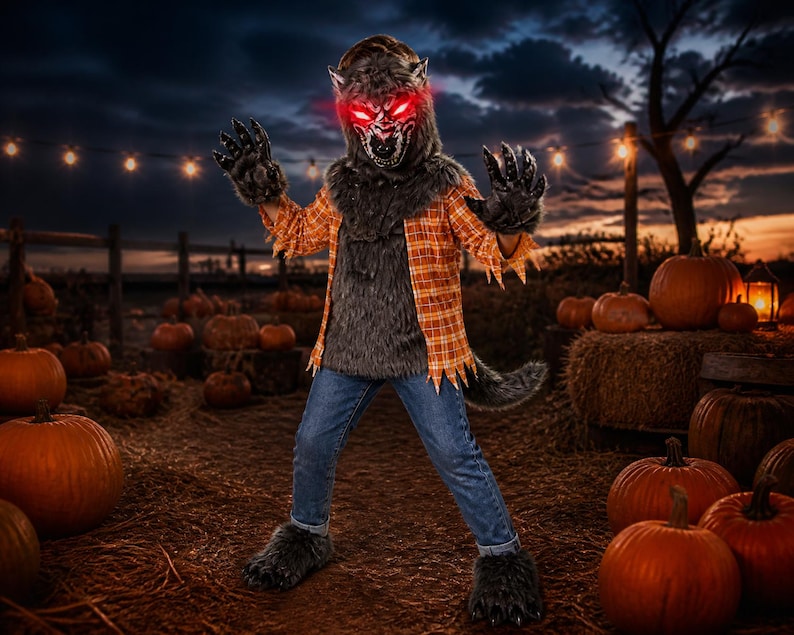 Werewolf Uniform Werewolf Halloween Costume, Boys Wolf Dress up Set, Glowing Red Eyes ...