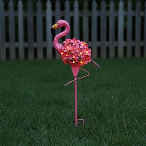 Solar Flamingo Garden Stake Light |Pink LED Flower Metal Yard Decor |Outdoor Waterproof Lawn Ornament 98cm|Backyard Patio Path Lighting Gift