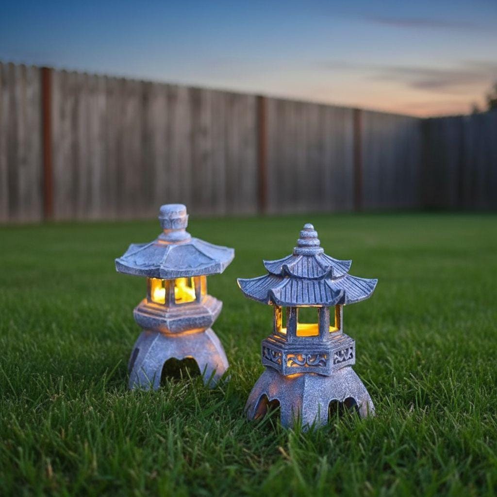 Solar Japanese Stone Lantern Garden Light, Zen Pagoda Outdoor