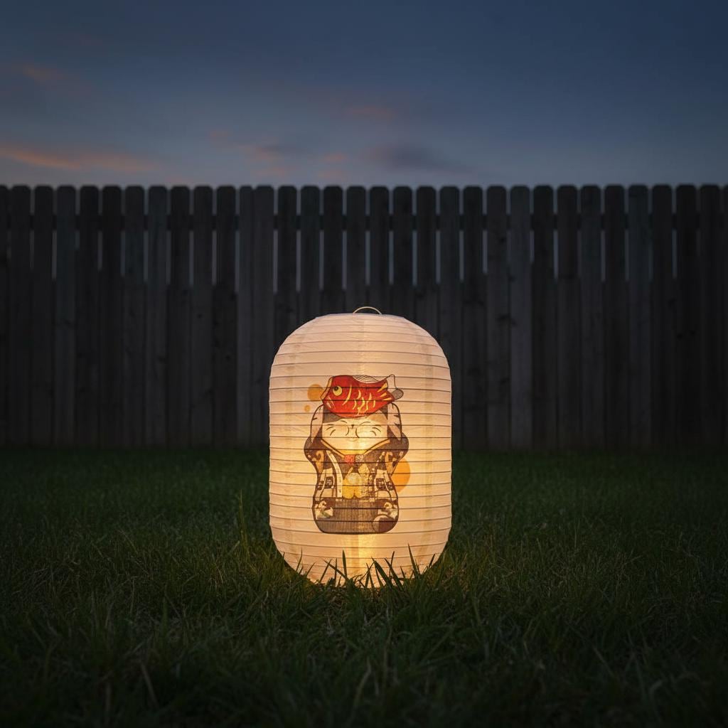 Japanese Solar Lantern Outdoor Waterproof | Lucky Cat Maneki Neko Garden Decor | Hanging Solar Light for Patio Yard | Asian Festival Lamp
