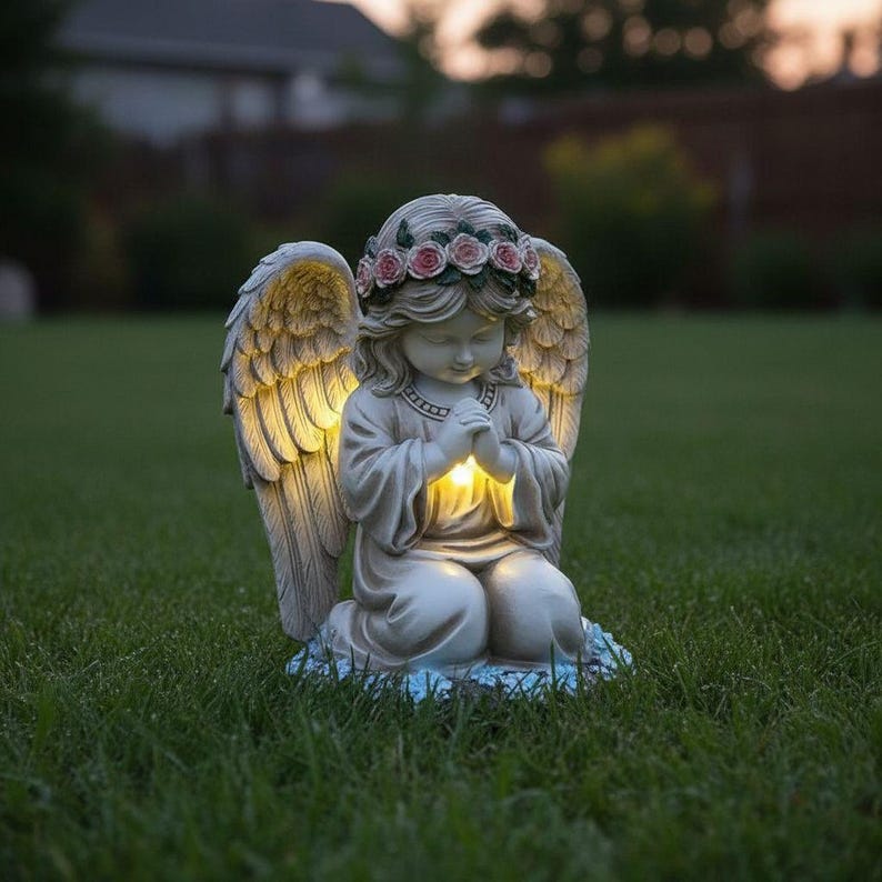 Solar Angel Garden Statue With LED Light, Praying Angel Outdoor Decor ...