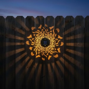 Set of 2 Solar Garden Lights Mandala Pattern | Outdoor Pathway Stake Lights | Boho Fence Decor | Solar Wall Sconces | Yard Art | 2 Pack Gift