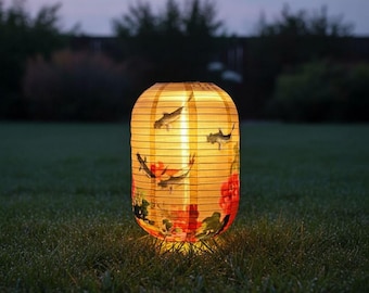 Lanterne solaire japonaise poisson koi, 36 cm, nylon imperméable, LED, lampe de jardin suspendue jaune chaud, décoration d'extérieur