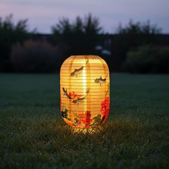 Japanese Koi Fish Solar Lantern 36cm Waterproof Nylon LED Hanging Garden Light Warm Yellow Outdoor Decor