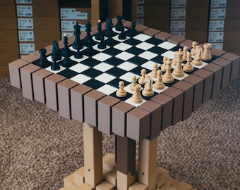 Grandmaster 3D Printed Chess Table - Geometric Voxel Art Pedestal - Modern Strategy Gaming Station