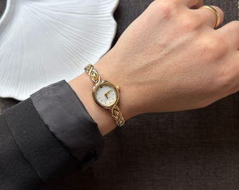 Vintage Style Gold-Tone Watch, Dainty Minimalist Design