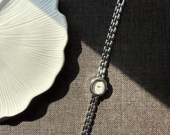 Tiny square women's wristwatch vintage silver