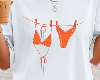 Bikini Line Art T-Shirt, Coastal Summer Vacation Tee, Comfort Colors® Unisex Shirt