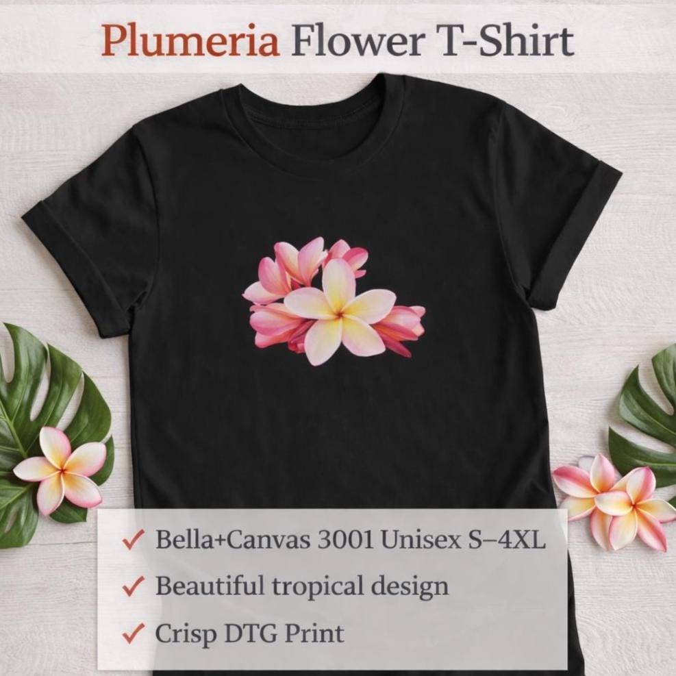 Plumeria Flower Graphic T-shirt, Tropical Frangipani Tee, Bella+