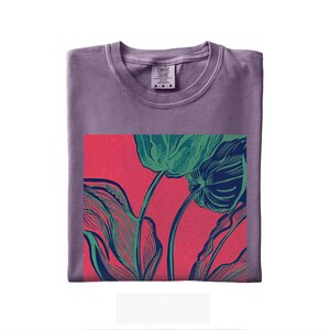 Abstract Botanical Shirt, Linocut Plant Graphic Tee, Retro Nature Aesthetic T-Shirt, Boho Plant Lover Gift, Comfort Colors Oversized Tee image 11