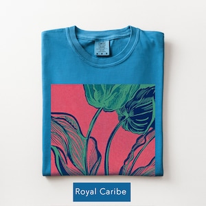 Abstract Botanical Shirt, Linocut Plant Graphic Tee, Retro Nature Aesthetic T-Shirt, Boho Plant Lover Gift, Comfort Colors Oversized Tee image 9