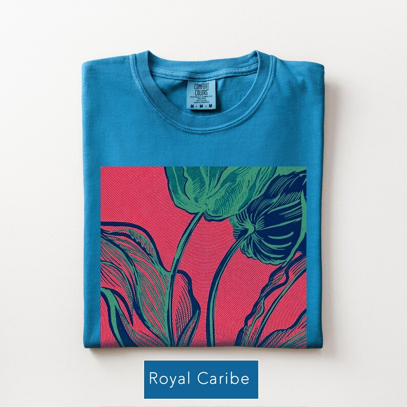 Abstract Botanical Shirt, Linocut Plant Graphic Tee, Retro Nature Aesthetic T-Shirt, Boho Plant Lover Gift, Comfort Colors Oversized Tee image 9