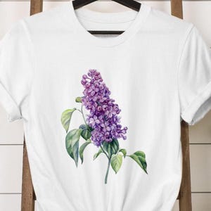 Lilac Flower T-Shirt, Botanical Watercolor Bella+Canvas Tee