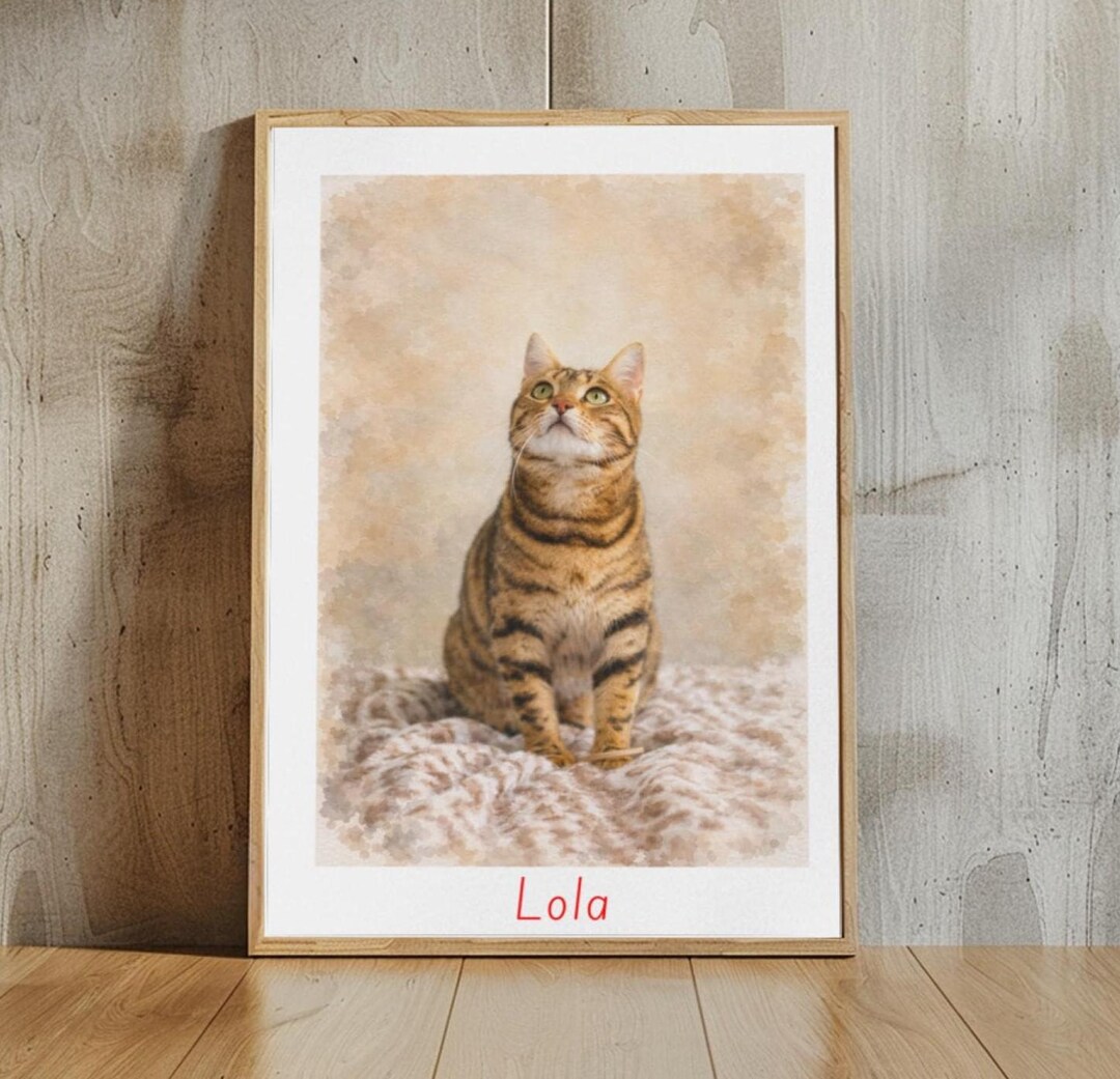 Custom Watercolor Pet Portrait Poster, Personalized Cat Dog Memorial ...