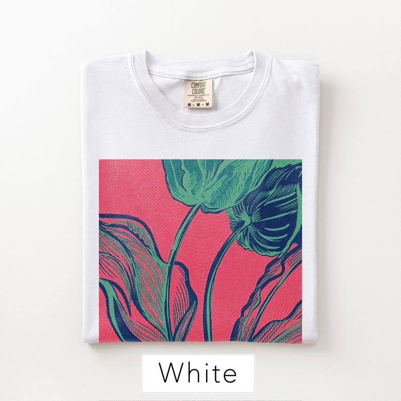 Abstract Botanical Shirt, Linocut Plant Graphic Tee, Retro Nature Aesthetic T-Shirt, Boho Plant Lover Gift, Comfort Colors Oversized Tee image 4