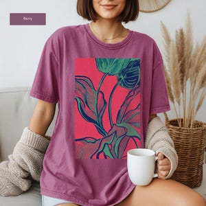 Abstract Botanical Shirt, Linocut Plant Graphic Tee, Retro Nature Aesthetic T-Shirt, Boho Plant Lover Gift, Comfort Colors Oversized Tee image 5