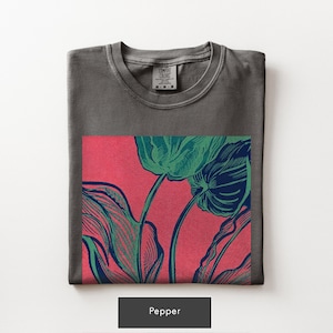 Abstract Botanical Shirt, Linocut Plant Graphic Tee, Retro Nature Aesthetic T-Shirt, Boho Plant Lover Gift, Comfort Colors Oversized Tee image 7
