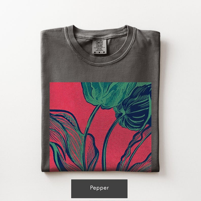 Abstract Botanical Shirt, Linocut Plant Graphic Tee, Retro Nature Aesthetic T-Shirt, Boho Plant Lover Gift, Comfort Colors Oversized Tee image 7