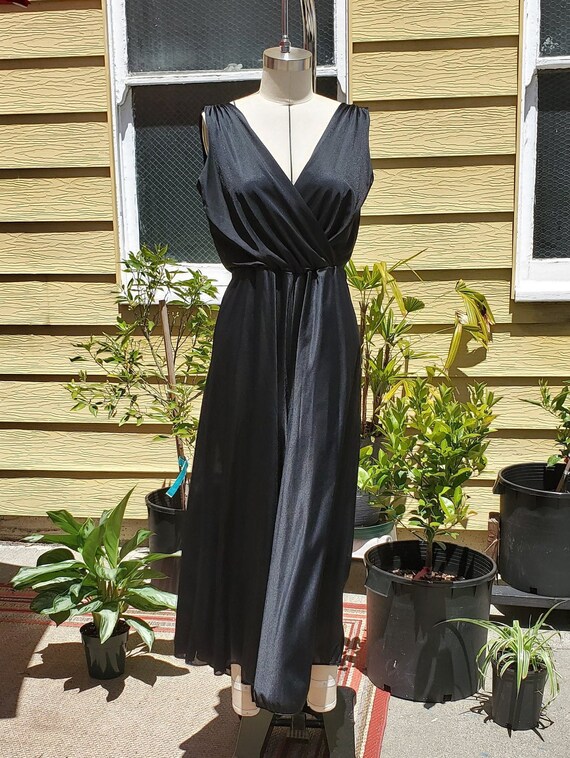 70s Disco Chic Vintage Slinky Black Palazzo Jumpsu