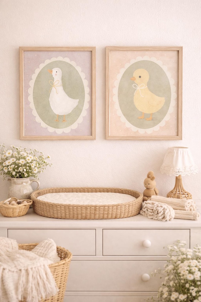 Duck & Goose Nursery Wall Art Set | Vintage Scandi Animal Prints | Soft ...