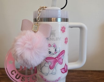 Custom Made White Cat Frost Sparkle 30oz Stanley Quencher Tumbler NWT