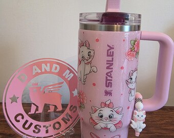 Custom Made White Cat Pink Sparkle 30oz Stanley ProTour Flip Straw Tumbler NWT