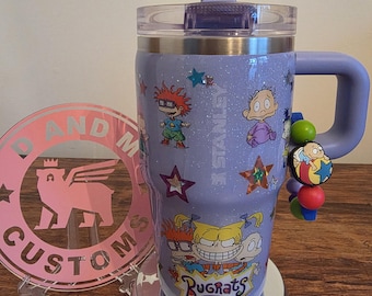 Custom Made Rugrats Hydrangea Sparkle 20oz Stanley Protour Tumbler NWT
