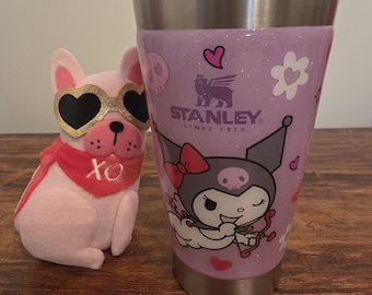 Taza de café de cerveza de 16 oz con brillo morado de Sanrio Kuromi y Melody Love, hecha a medida, nuevo en embalaje original