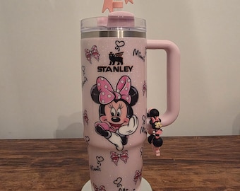 Custom Made Mouse Pink Sparkle 30oz Stanley Quencher Tumbler NWT