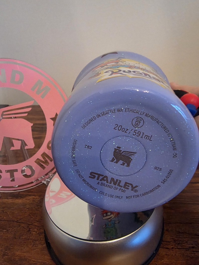 Vaso térmico Stanley Protour de 20 oz con diseño de hortensias brillantes de Rugrats, hecho a medida, nuevo con etiquetas. imagen 8