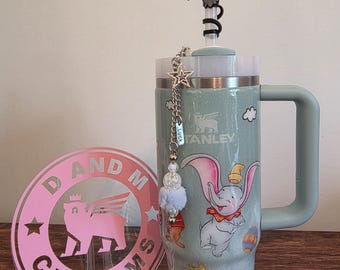 Custom Made Grey Elephant Circus Seafoam Frost Sparkle 30oz Stanley Quencher Tumbler NWT