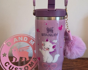 Custom Made White Cat Purple Sparkle 30oz Stanley Ice Flow Flip Straw NWT