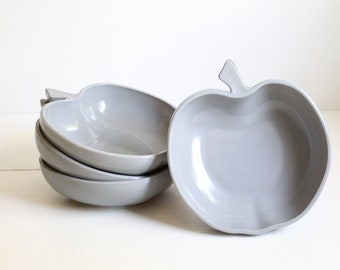Vintage Hazel Atlas Gray Apple Bowls, Orchard Blossom Series, Set of 4
