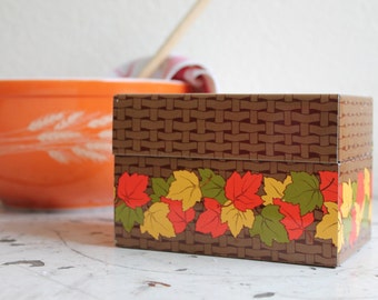 Vintage Tin Recipe Box, Autumn/Fall Leaves