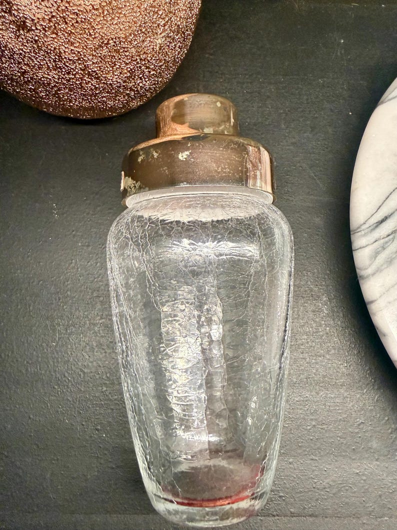 Vintage EMF West Germany Crackle Glass Cocktail Shaker, Försilvrat Lock Barware bild 9