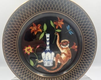 Lynn Chase Monkey Garden Plate | Chinoiserie Porcelain Accent Decor (2001)
