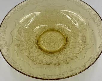 Vintage Amber Depression Glass Console Bowl | Etched Floral Serving Bowl | Elegant Art Deco Glass Centerpiece