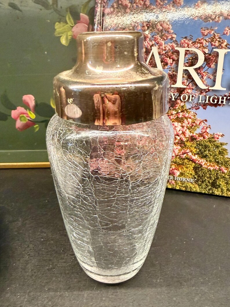Vintage EMF West Germany Crackle Glass Cocktail Shaker, Försilvrat Lock Barware bild 4