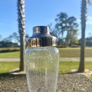 Vintage EMF West Germany Crackle Glass Cocktail Shaker, Försilvrat Lock Barware bild 1