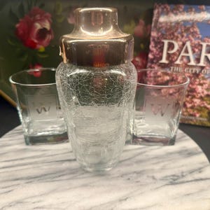 Vintage EMF West Germany Crackle Glass Cocktail Shaker, Försilvrat Lock Barware bild 2