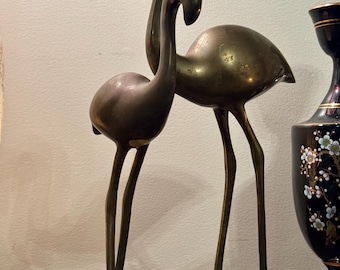 Vintage Brass Flamingo Sculptures Pair | Mid Century Modern Korea Coastal Decor
