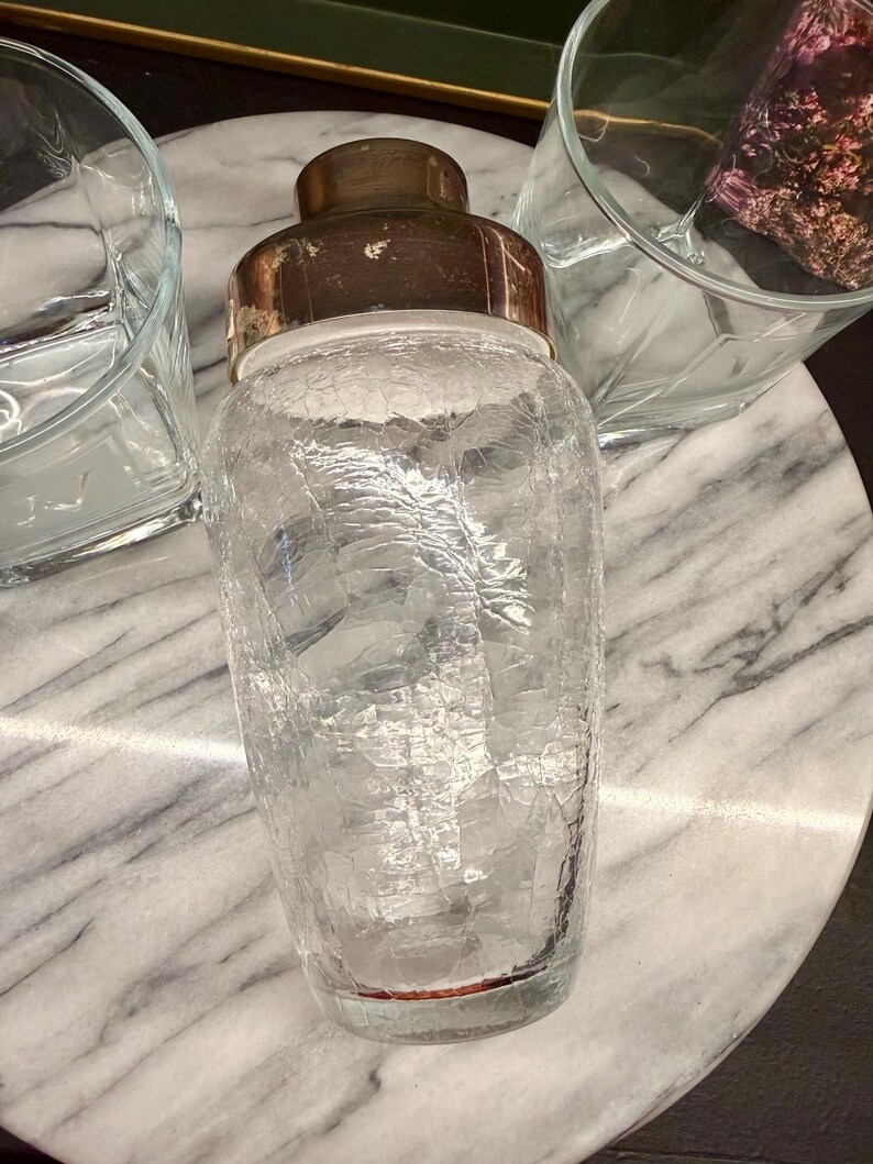 Vintage EMF West Germany Crackle Glass Cocktail Shaker, Försilvrat Lock Barware bild 8