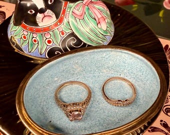 Vintage Canton Enamel Pekinese Dog Trinket Box | Chinese Cloisonné Style Jewelry Box Turquoise