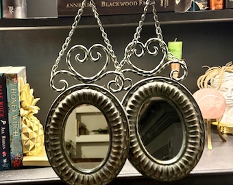 Pair of Metal Hanging Mirrors - Dark Academia Grandmillennial Decor
