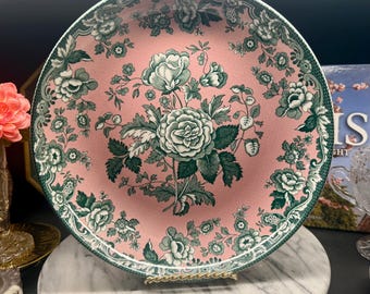 Spode Archive Rosa schaal, rozegroene bloemen Engelse transferware serveerschaal