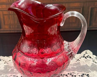 Fenton Ruby Red Coin Dot Pitcher | Cranberry Glass Creamer Vase | Hand Blown Art Glass